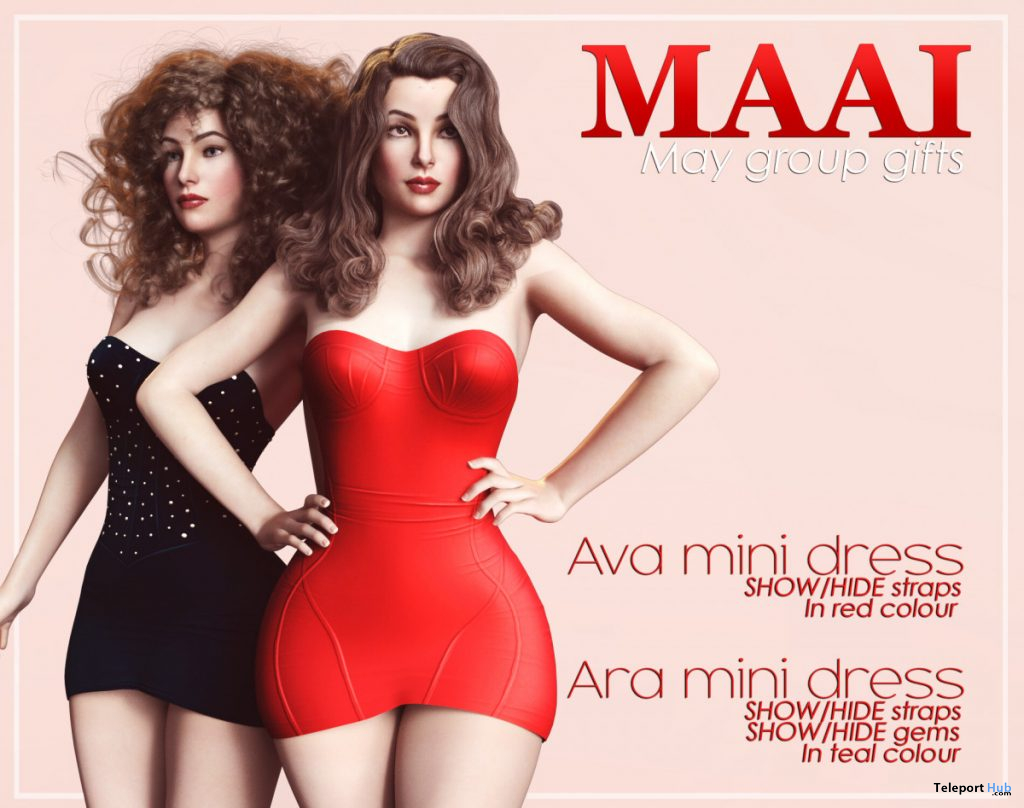 Ava & Ara Mini Dress Red & Teal May 2020 Group Gift by MAAI - Teleport Hub - teleporthub.com