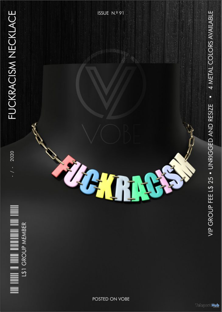 F-RACISM Necklace June 2020 Group Gift by VOBE - Teleport Hub - teleporthub.com