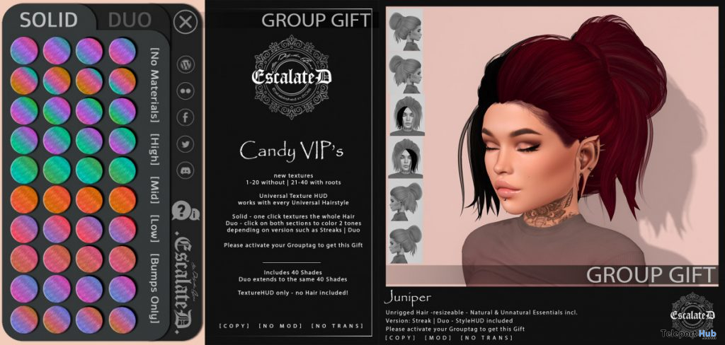 Juniper & Candy Hair Pack June 2020 Group Gift by EscalateD - Teleport Hub - teleporthub.com