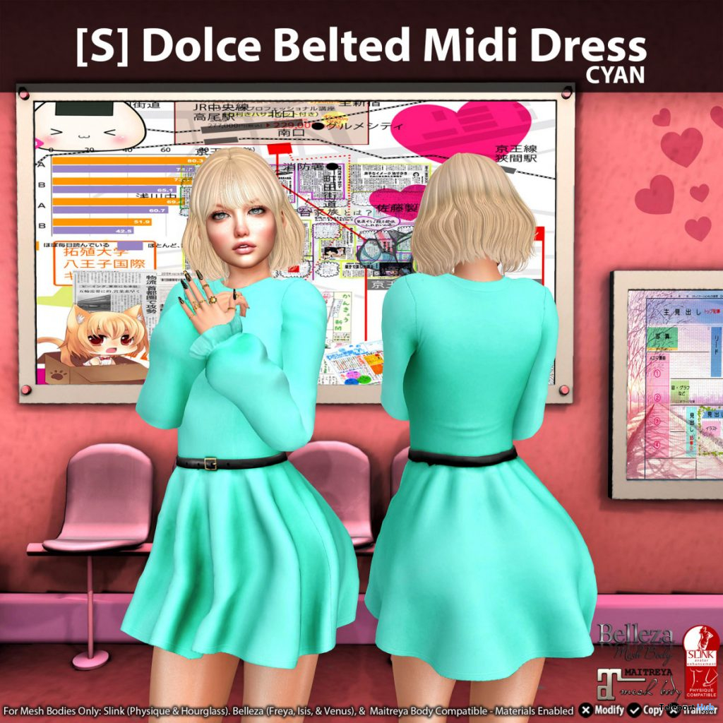 New Release: [S] Dolce Belted Midi Dress by [satus Inc] - Teleport Hub - teleporthub.com
