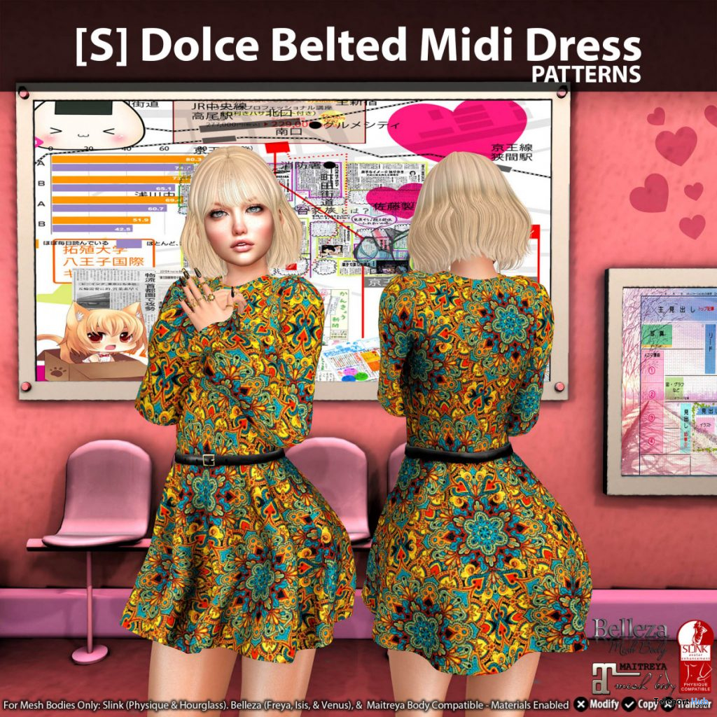 New Release: [S] Dolce Belted Midi Dress by [satus Inc] - Teleport Hub - teleporthub.com