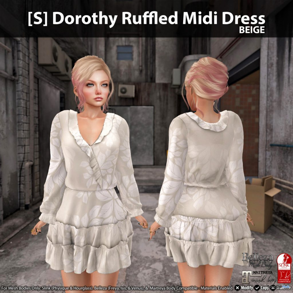 New Release: [S] Dorothy Ruffled Midi Dress by [satus Inc] - Teleport Hub - teleporthub.com