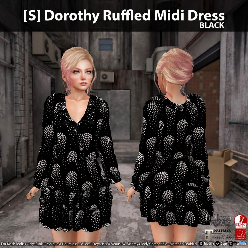 New Release: [S] Dorothy Ruffled Midi Dress by [satus Inc] - Teleport Hub - teleporthub.com