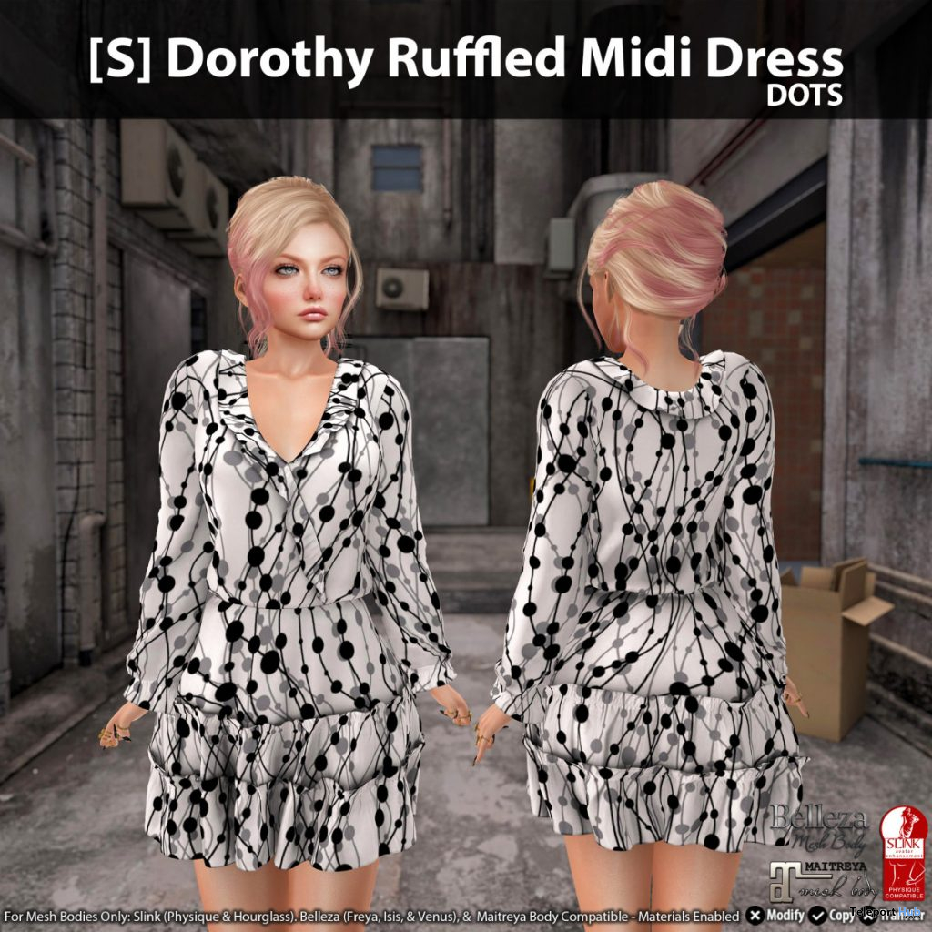 New Release: [S] Dorothy Ruffled Midi Dress by [satus Inc] - Teleport Hub - teleporthub.com