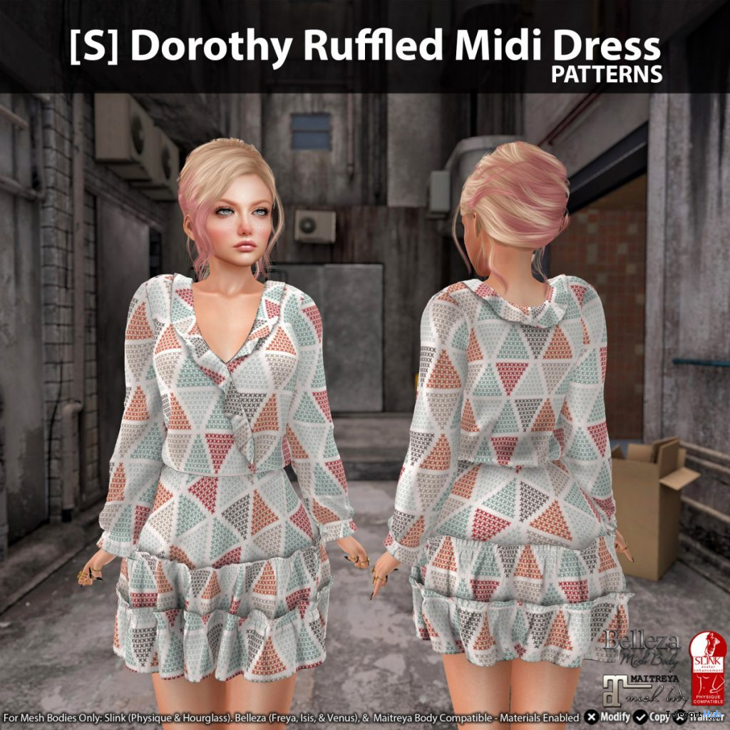 New Release: [S] Dorothy Ruffled Midi Dress by [satus Inc] - Teleport Hub - teleporthub.com