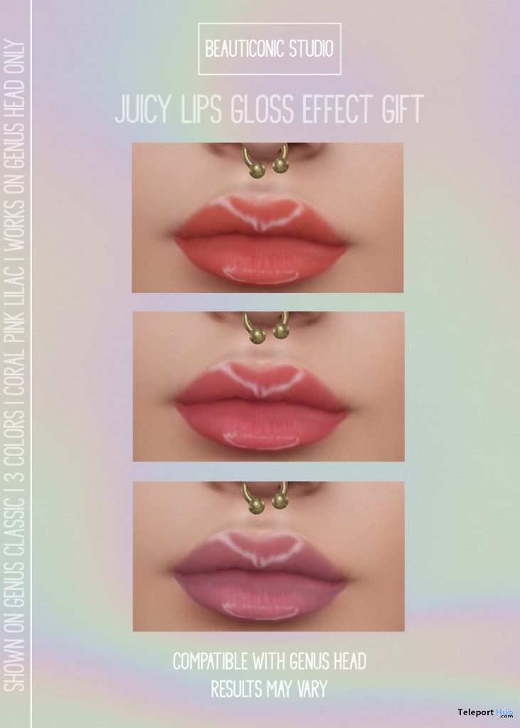 Juicy Lips Gloss Effect For Genus Mesh Head July 2020 Group Gift by Beauticonic Studio - Teleport Hub - teleporthub.com