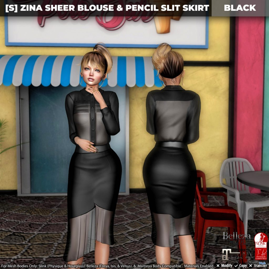 New Release: [S] Zina Sheer Blouse & Pencil Slit Skirt by [satus Inc] - Teleport Hub - teleporthub.com