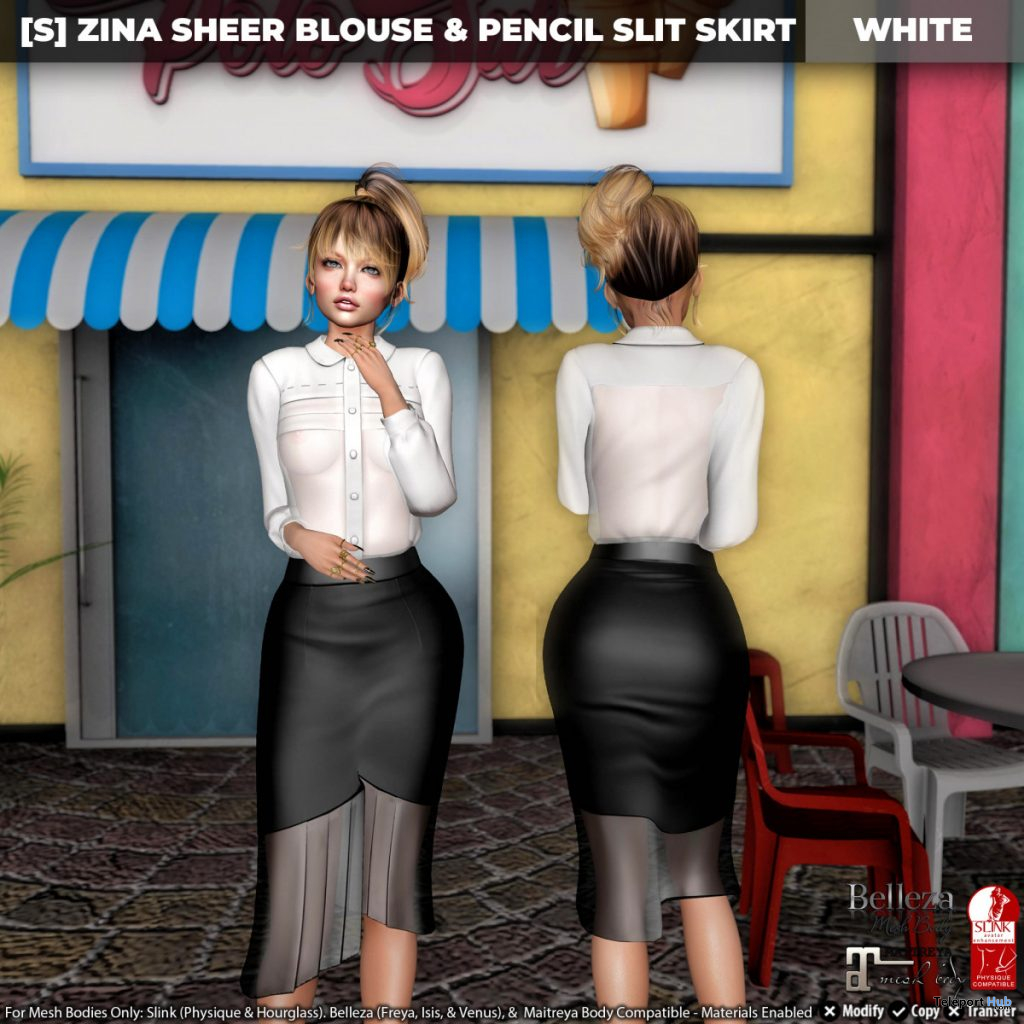 New Release: [S] Zina Sheer Blouse & Pencil Slit Skirt by [satus Inc] - Teleport Hub - teleporthub.com