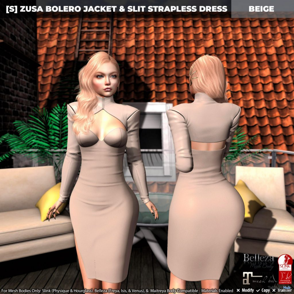 New Release: [S] Zusa Bolero Jacket & Slit Strapless Dress by [satus Inc] - Teleport Hub - teleporthub.com