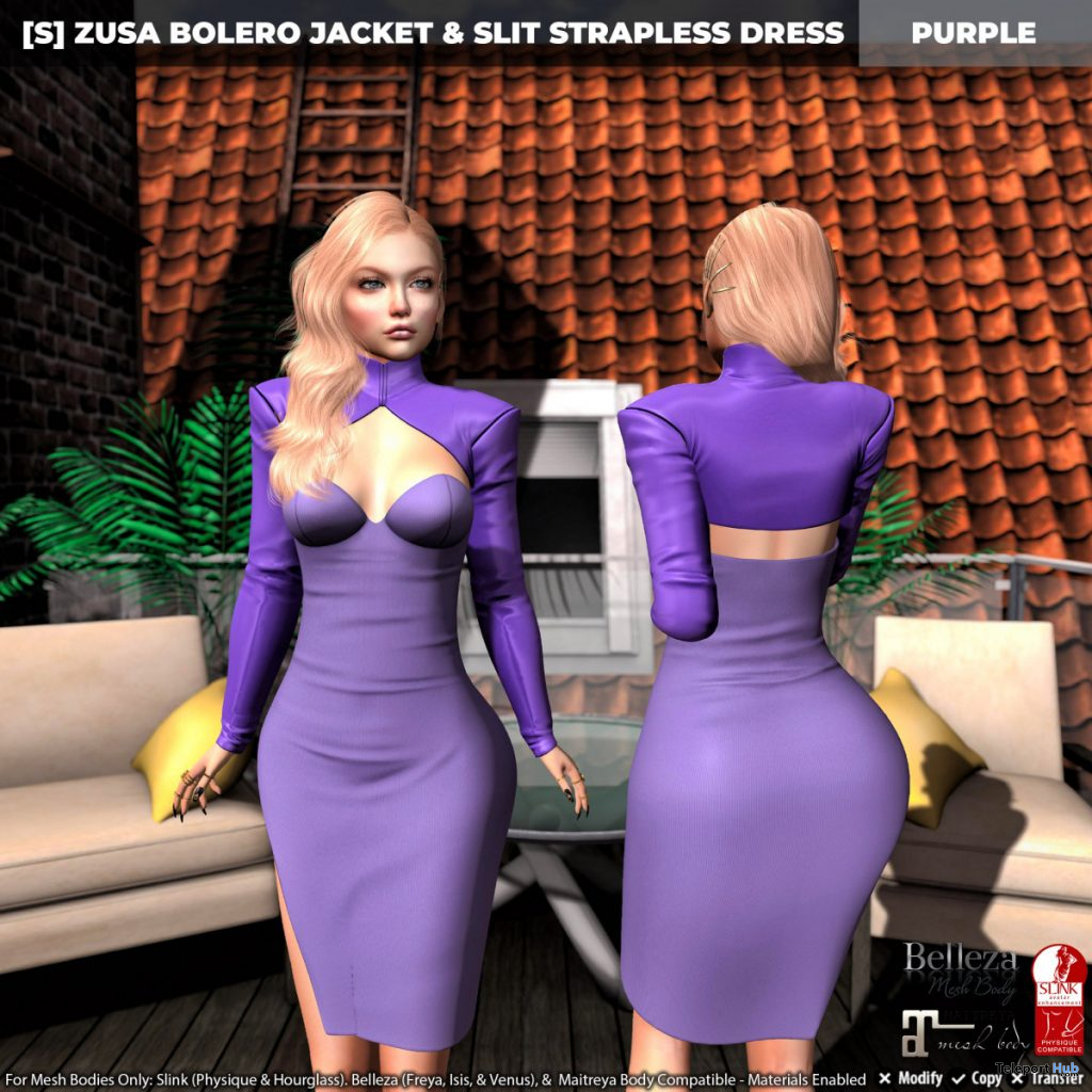 New Release: [S] Zusa Bolero Jacket & Slit Strapless Dress by [satus Inc] - Teleport Hub - teleporthub.com
