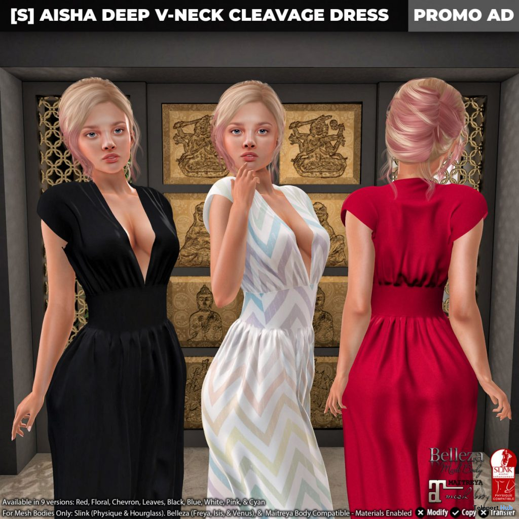 New Release: [S] Aisha Deep V-Neck Cleavage Dress by [satus Inc] - Teleport Hub - teleporthub.com