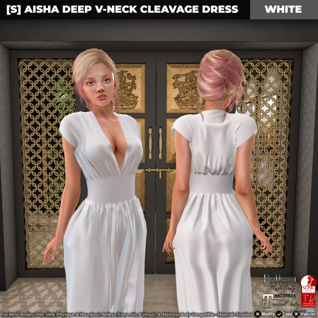 New Release: [S] Aisha Deep V-Neck Cleavage Dress by [satus Inc] - Teleport Hub - teleporthub.com