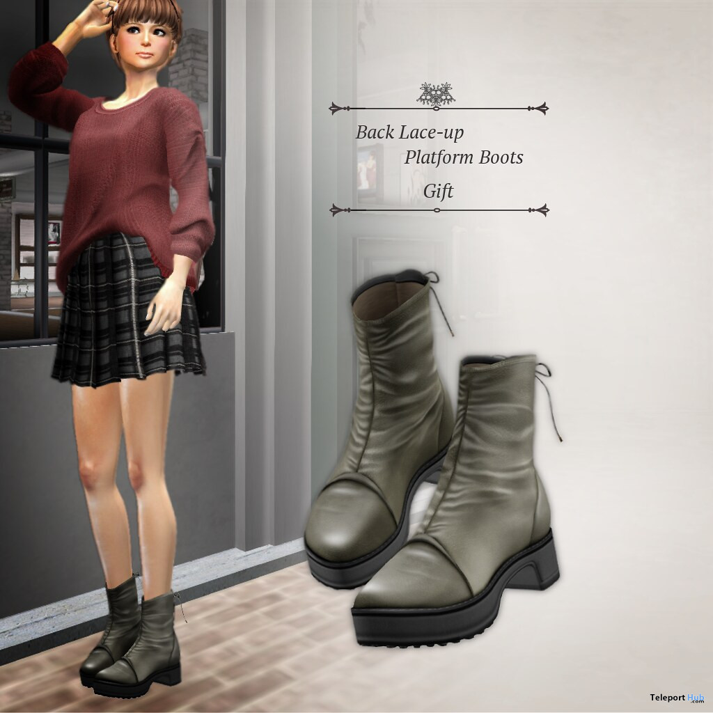 Back Lace-up Platform Boots September 2020 Group Gift by S@BBiA - Teleport Hub - teleporthub.com