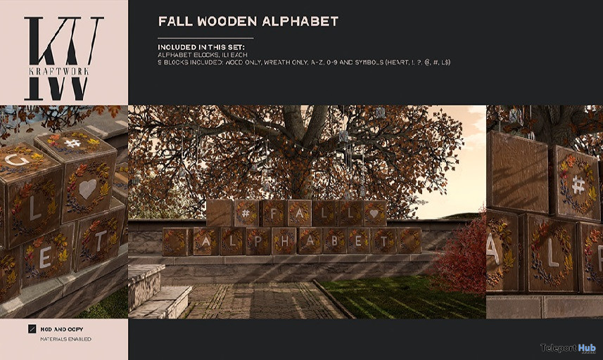 Wooden Fall Alphabet September 2020 Group Gift by KraftWork - Teleport Hub - teleporthub.com