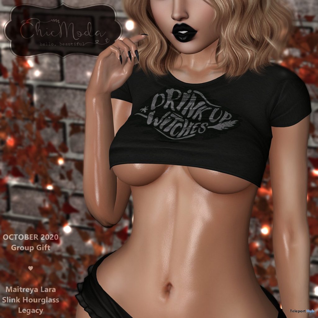 Drink Up Witches Top October 2020 Group Gift by ChicModa - Teleport Hub - teleporthub.com