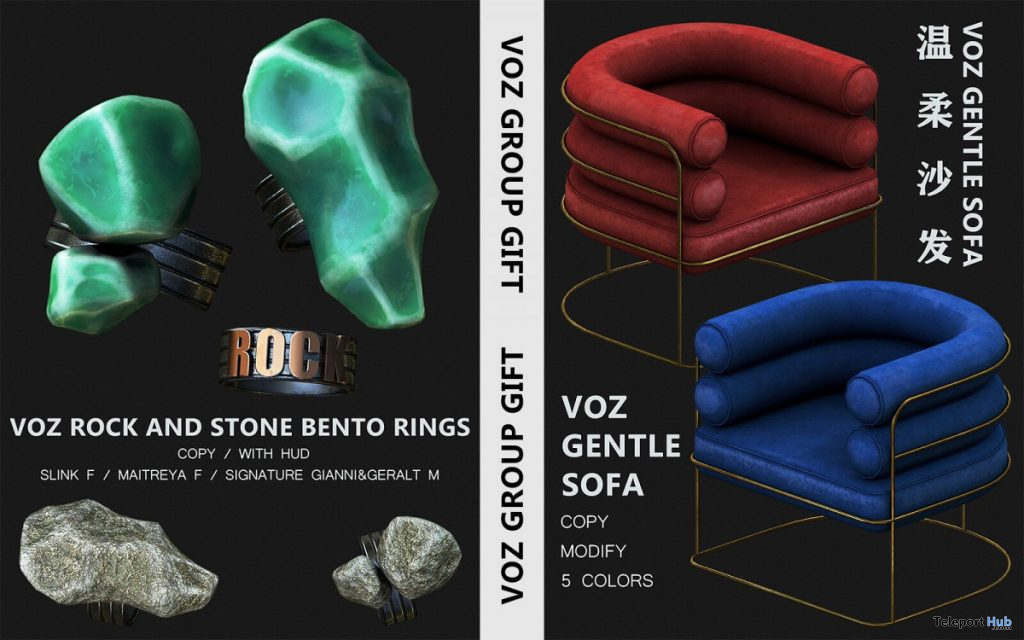 Gentle Sofa & Rock Stone Bento Rings October 2020 Group Gift by VO.Z - Teleport Hub - teleporthub.com