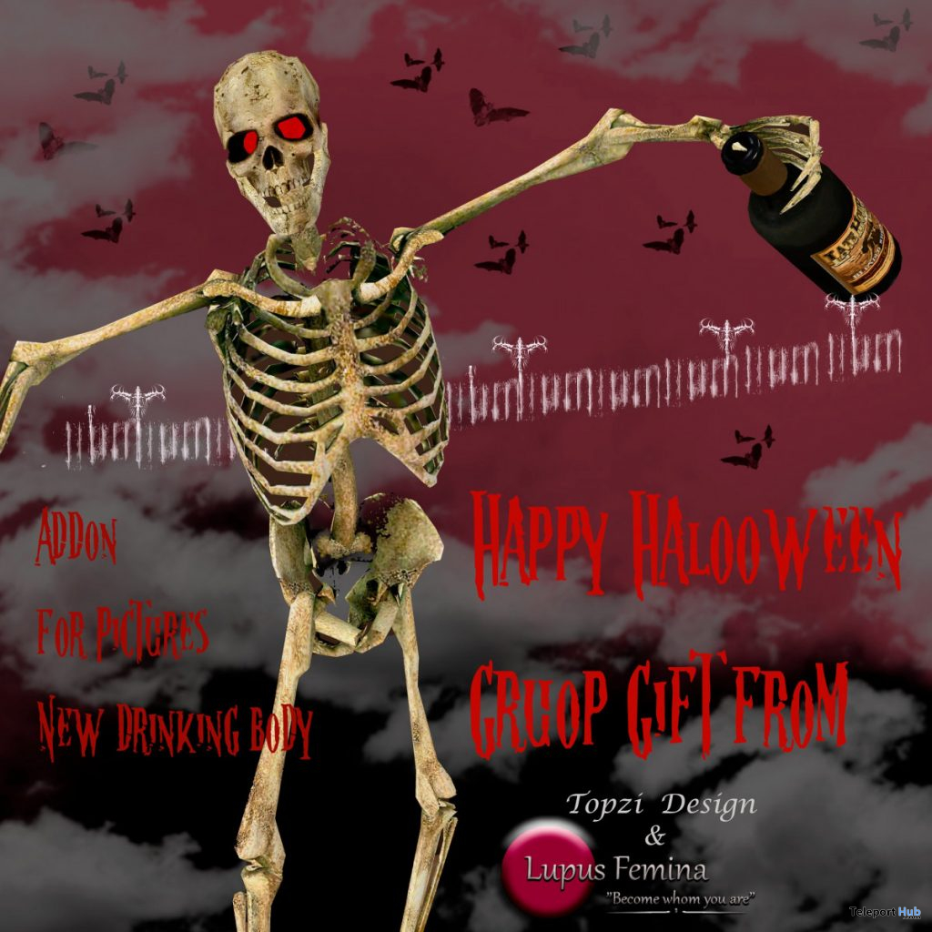 Drinking Skeleton Halloween 2020 Gift by Lupus Femina x Topzi Design - Teleport Hub - teleporthub.com