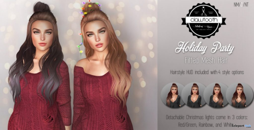 Holiday Party Hair Fatpack November 2020 Gift by Clawtooth - Teleport Hub - teleporthub.com