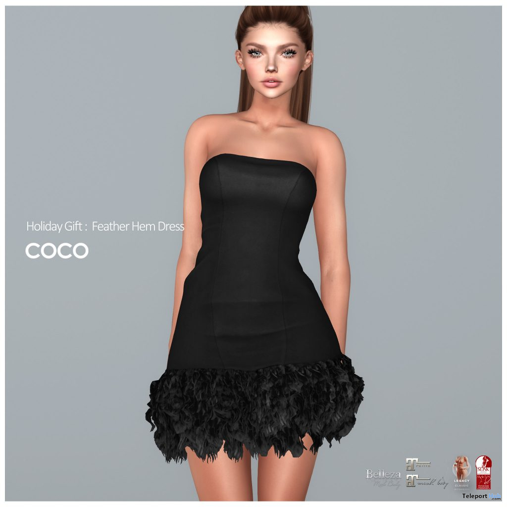 Feather Hem Dress December 2020 Group Gift by COCO Designs - Teleport Hub - teleporthub.com