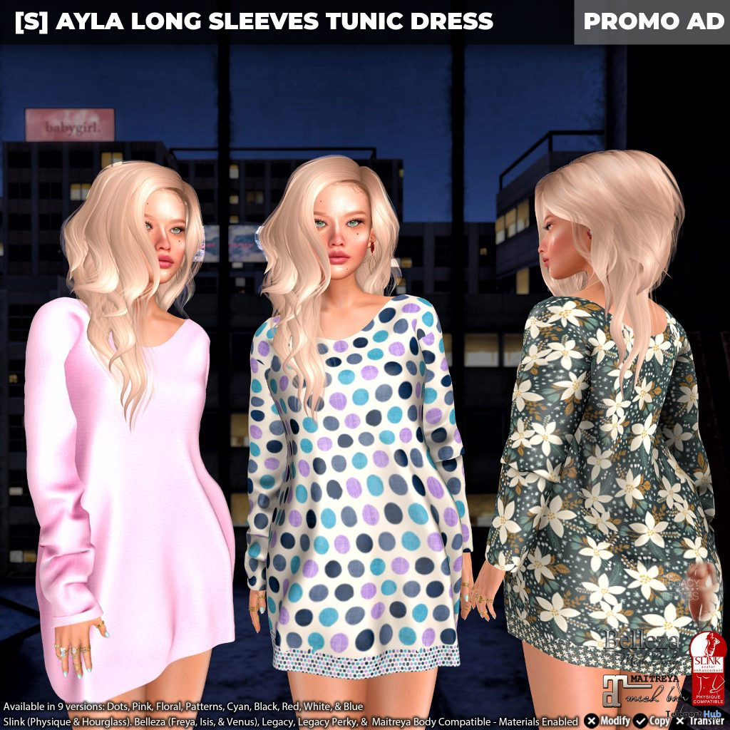 New Release: [S] Ayla Long Sleeves Tunic Dress by [satus Inc] - Teleport Hub - teleporthub.com