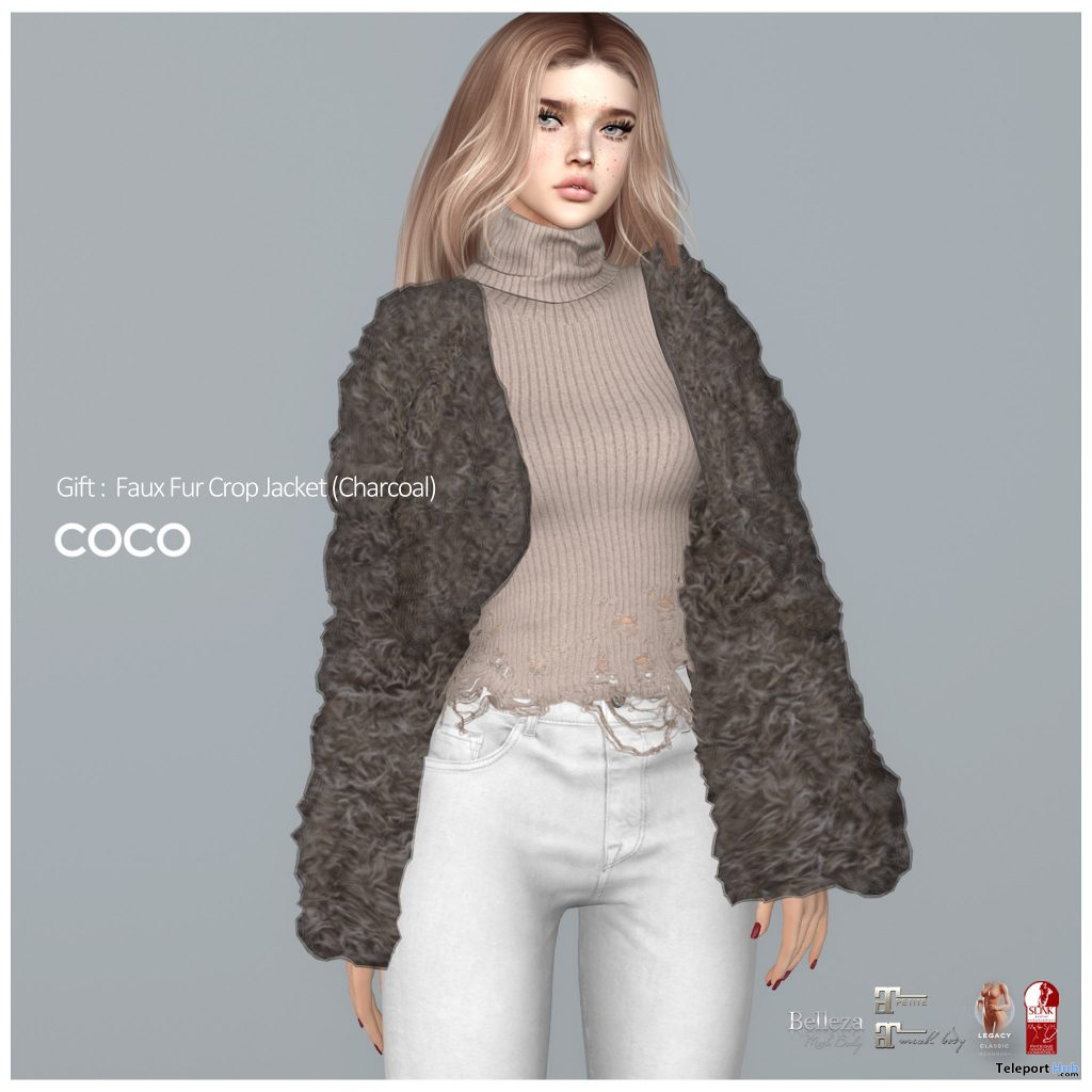 Faux Fur Crop Jacket Charcoal January 2021 Group Gift by COCO Designs - Teleport Hub - teleporthub.com