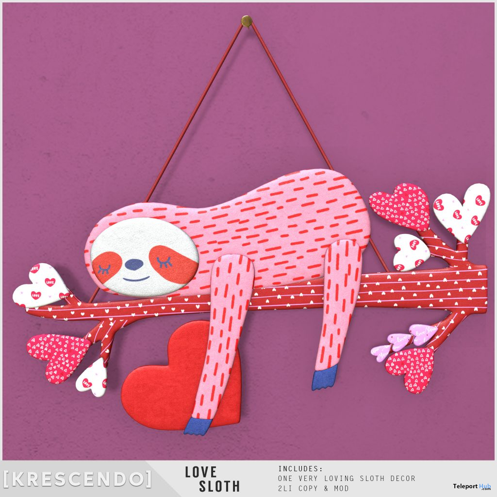 Love Sloth February 2021 Subscriber Gift by [Krescendo] - Teleport Hub - teleporthub.com