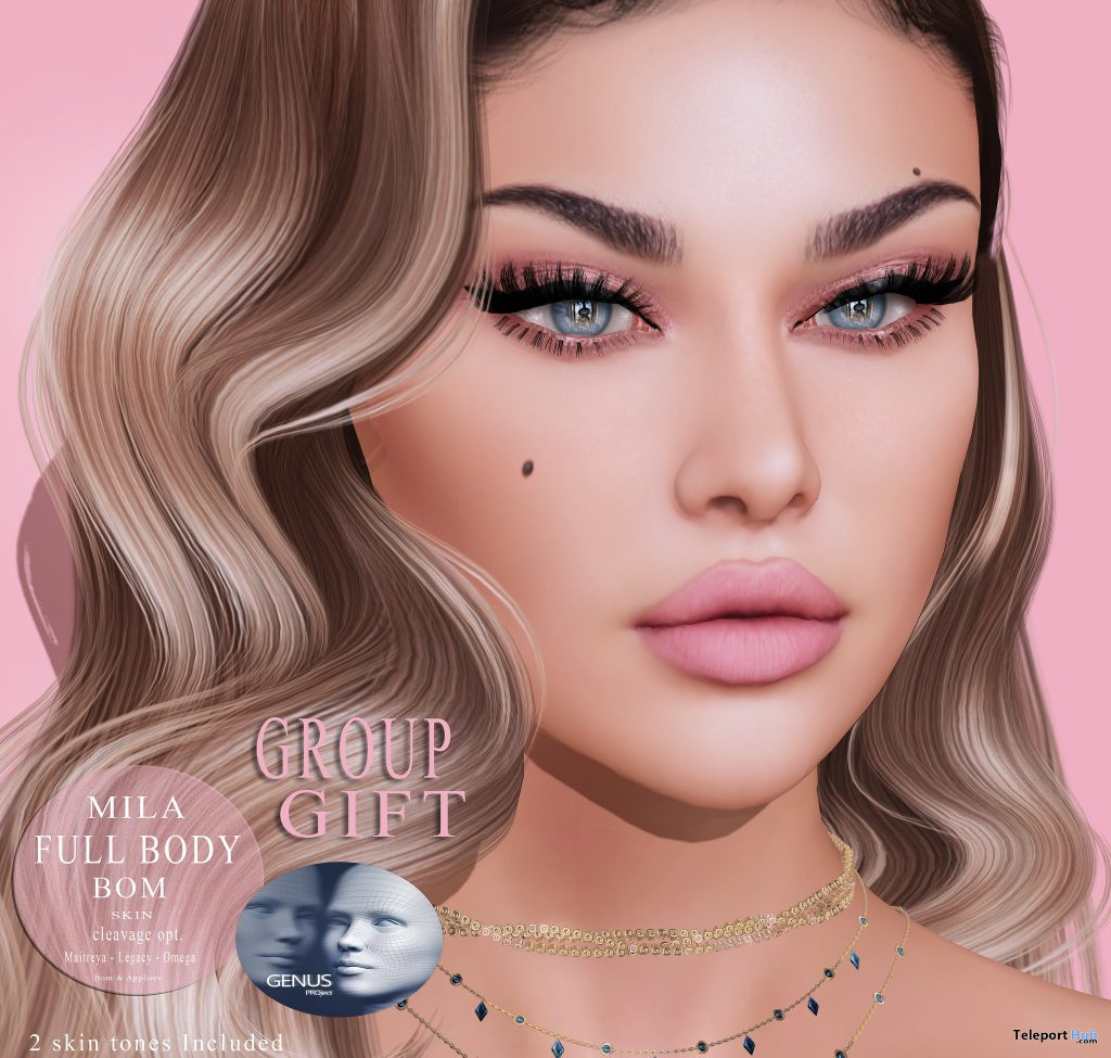 Mila Full Body BOM Skin For Genus Heads February 2021 Group Gift by WOW Skins - Teleport Hub - teleporthub.com