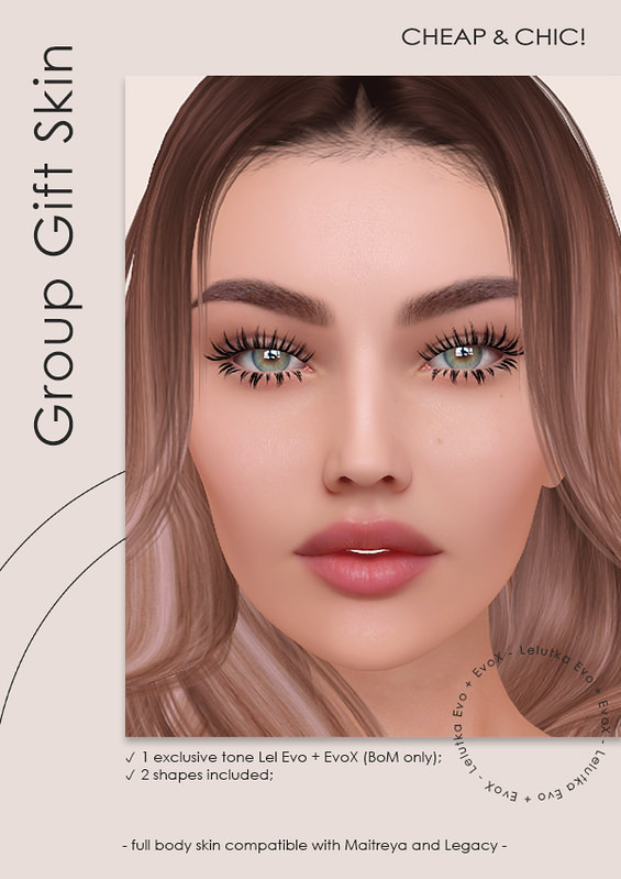 Skin Exclusive Tone For Lelutka Evo & EvoX March 2021 Group Gift by Cheap & Chic! - Teleport Hub - teleporthub.com