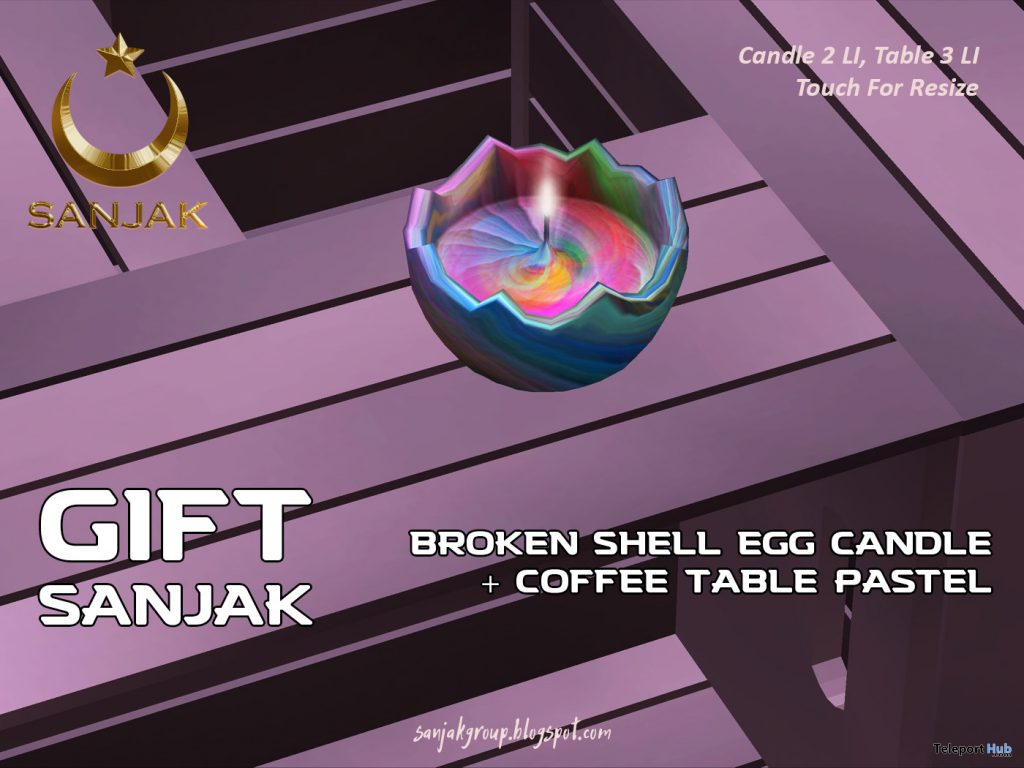 Broken Egg Candle & Coffee Table Pastel April 2021 Group Gift by Sanjak - Teleport Hub - teleporthub.com