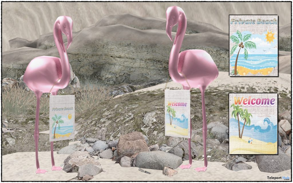 Flamingo Beach Signs March 2021 Group Gift by Careless - Teleport Hub - teleporthub.com