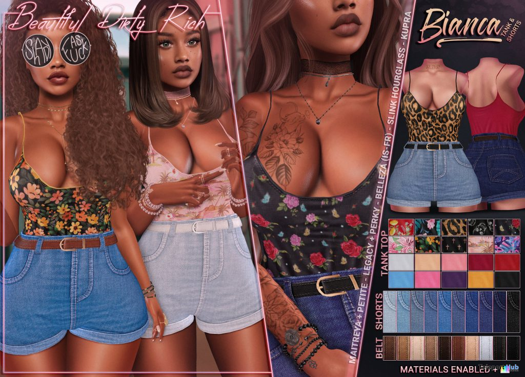 Bianca Tank Top & Shorts Fatpack April 2021 Group Gift by Beautiful Dirty Rich - Teleport Hub - teleporthub.com