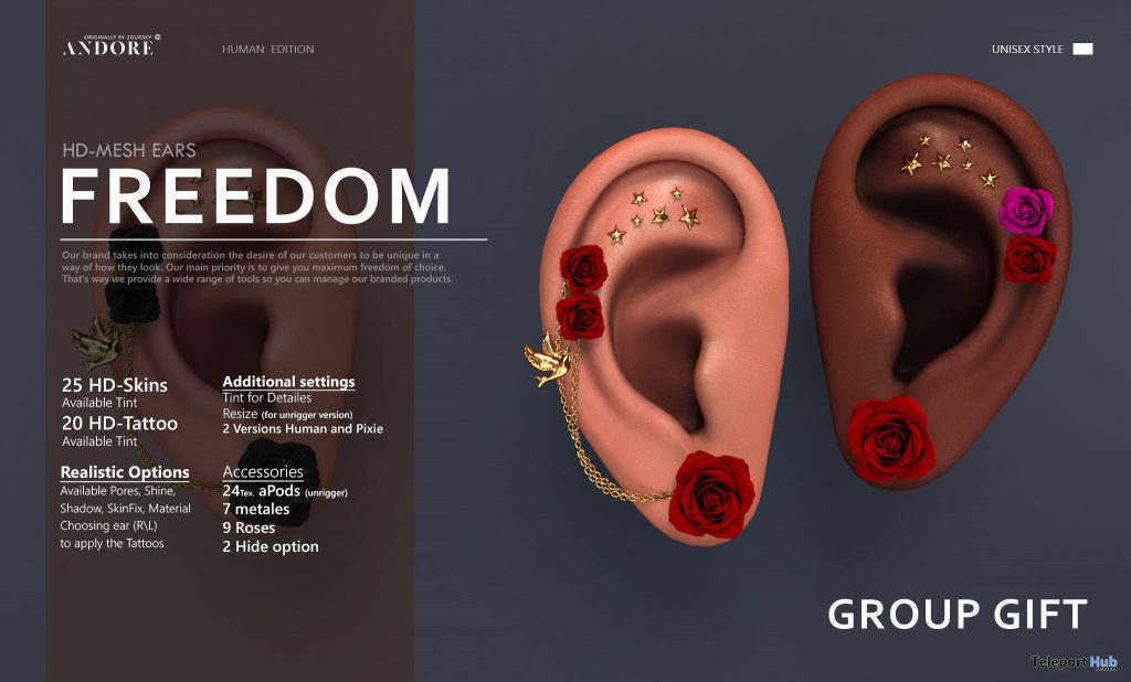 Freedom Mesh Ears April 2021 Group Gift by ANDORE - Teleport Hub - teleporthub.com