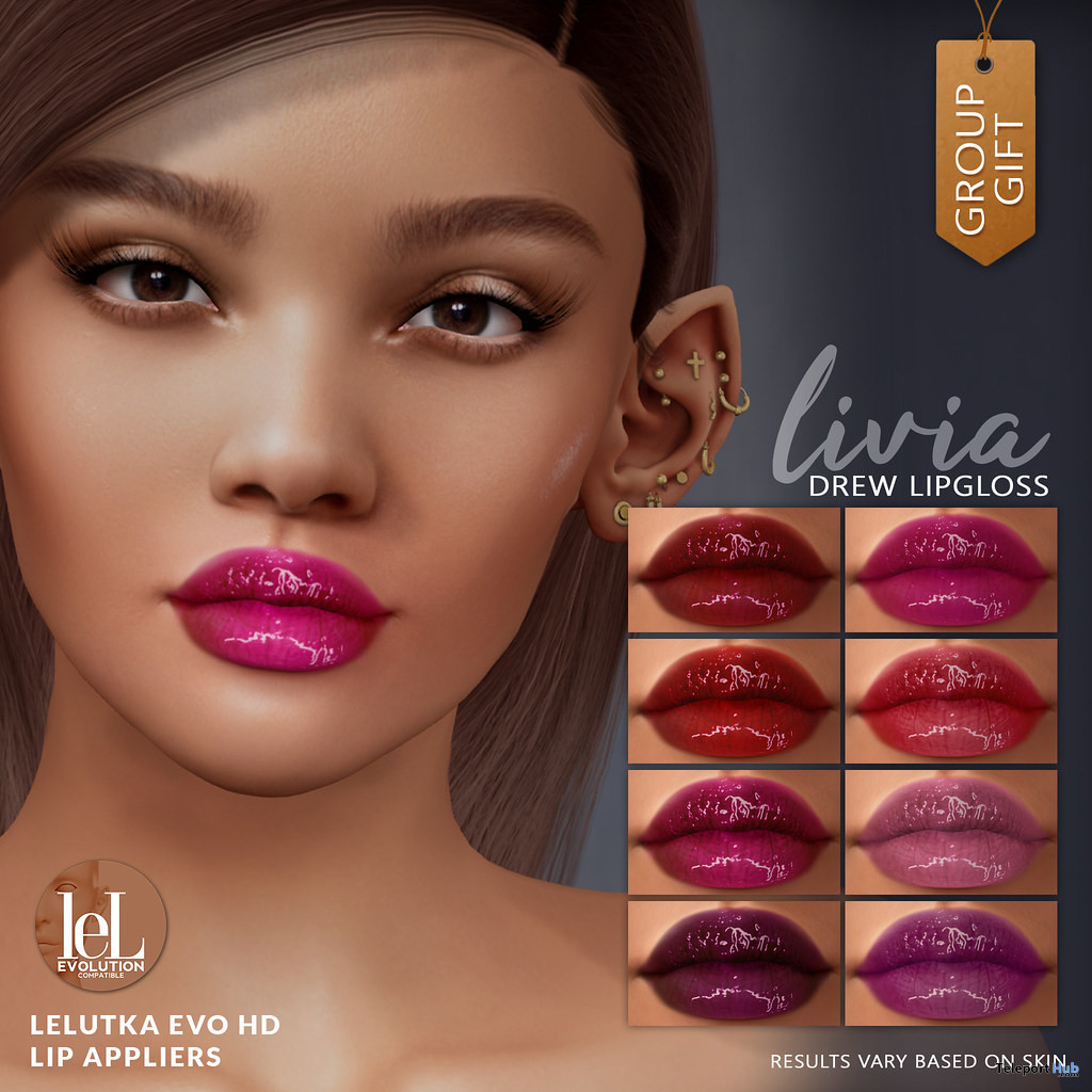 Drew Lipgloss For Lelutka Evo Heads April 2021 Group Gift by LIVIA - Teleport Hub - teleporthub.com