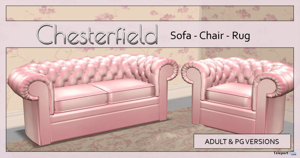 Chesterfield Pink Sofa, Chair & Rug Set April 2021 Group Gift by Careless - Teleport Hub - teleporthub.com