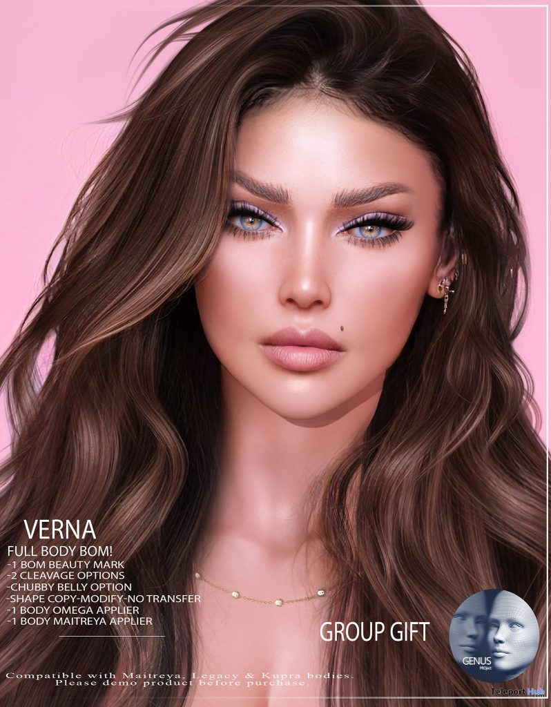 Verna Full Body BOM Skin May 2021 Group Gift by WOW Skins - Teleport Hub - teleporthub.com