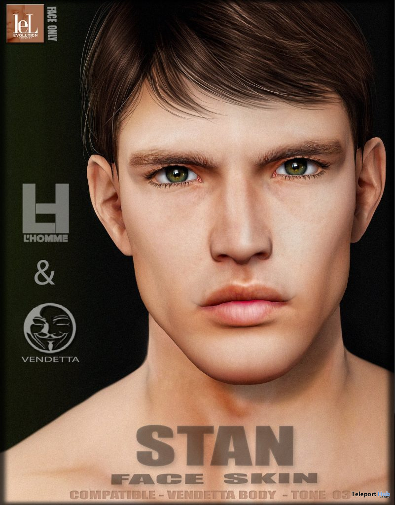 Stan Skin Tone 03 For Lelutka Evo Heads L’HOMME Magazine May 2021 Group Gift by VENDETTA - Teleport Hub - teleporthub.com