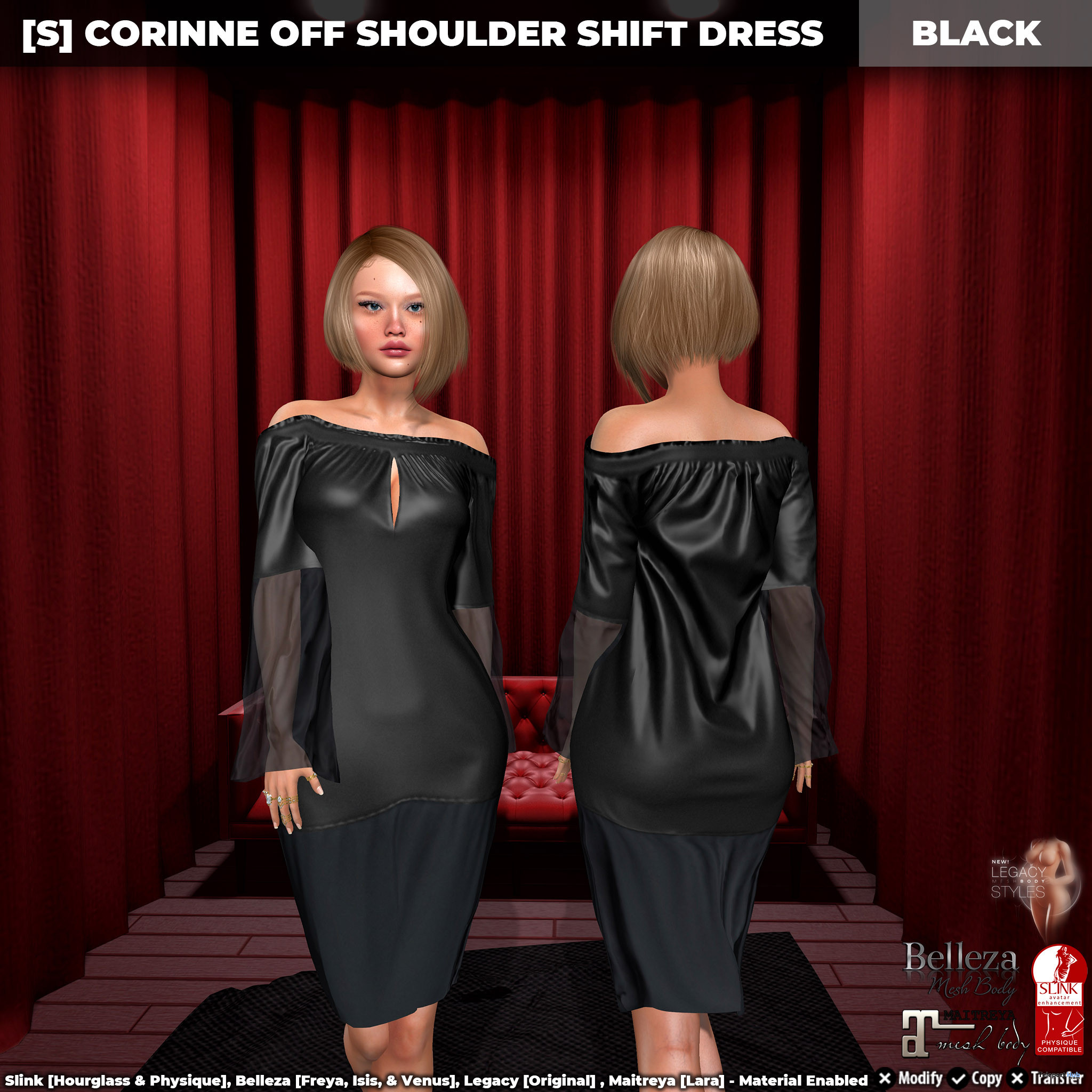 New Release: [S] Corinne Off Shoulder Shift Dress by [satus Inc] - Teleport Hub - teleporthub.com