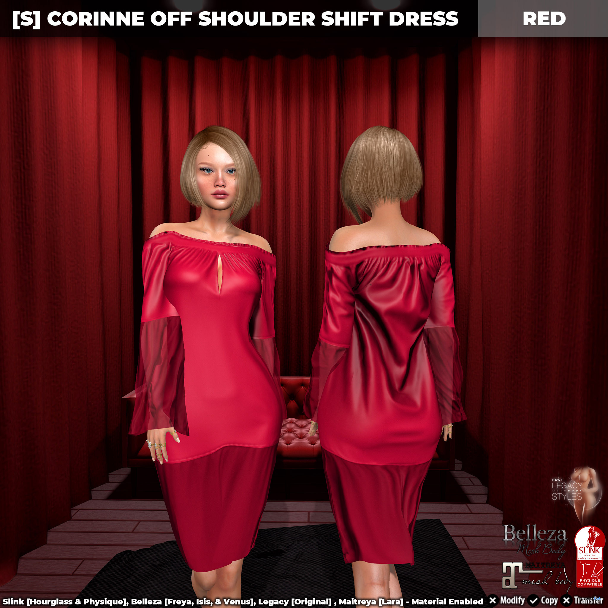 New Release: [S] Corinne Off Shoulder Shift Dress by [satus Inc] - Teleport Hub - teleporthub.com