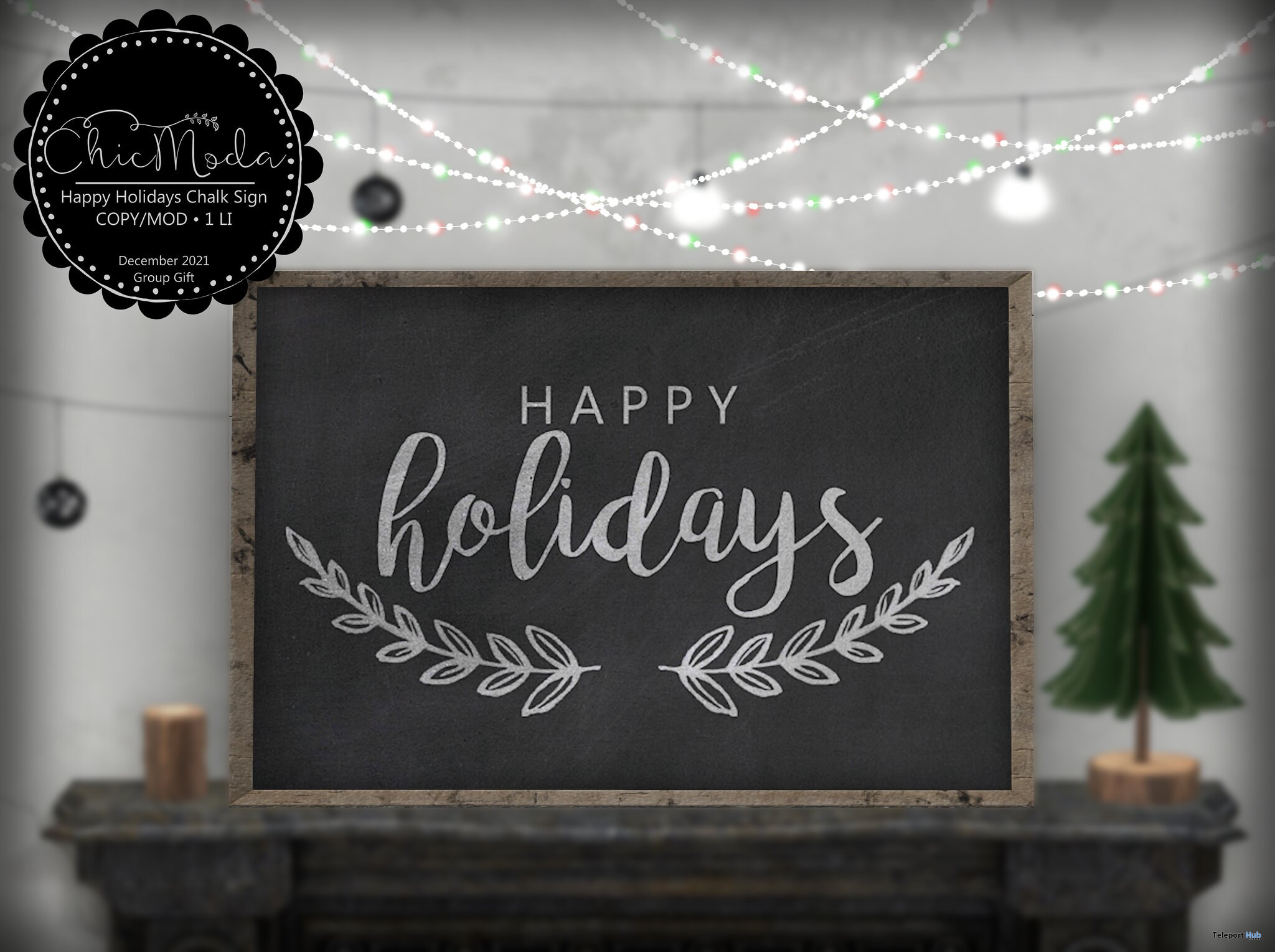 Happy Holiday's Chalkboard Sign December 2021 Group Gift by ChicModa - Teleport Hub - teleporthub.com