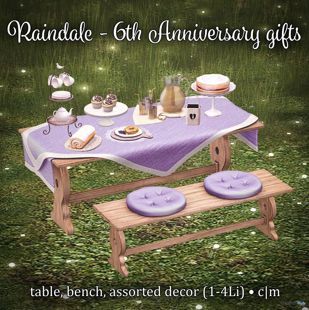 Picnic Table, Bench, & Assorted Decors 6th Anniversary 2022 Group Gift by Raindale - Teleport Hub - teleporthub.com