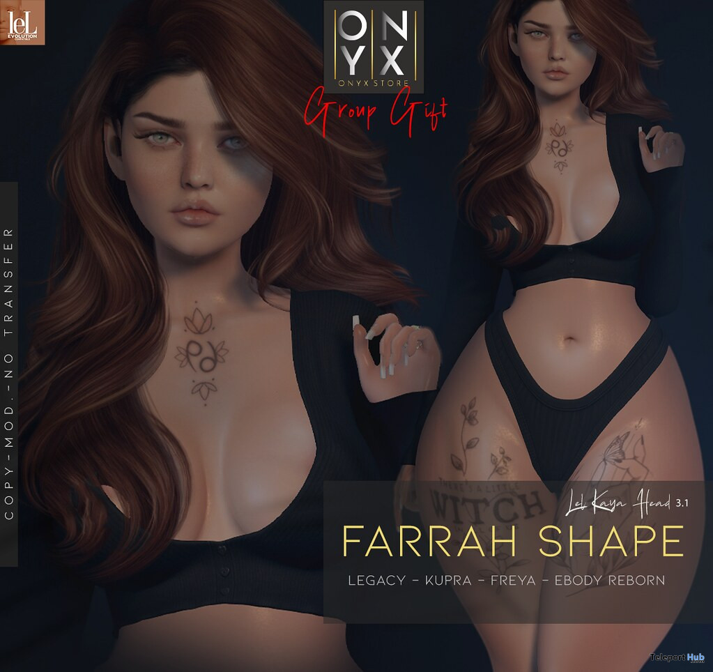 Farrah Shape For Lelutka Kaya January 2022 Group Gift by [Onyx] Store - Teleport Hub - teleporthub.com