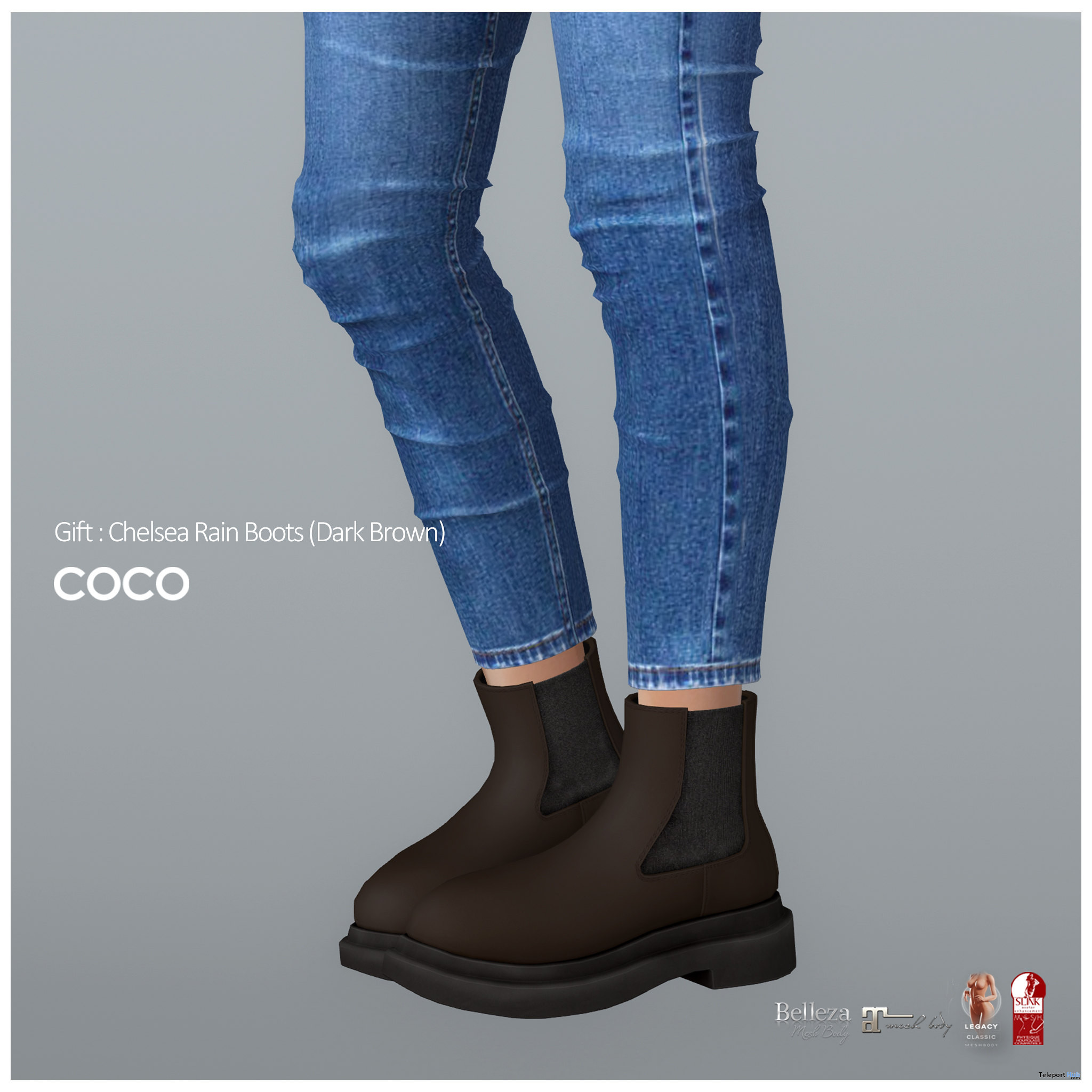 Chelsea Rain Boots Dark Brown February 2022 Group Gift by COCO Designs - Teleport Hub - teleporthub.com