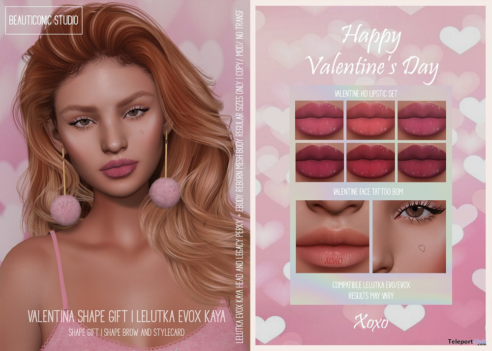 Valentina Shape, Valentine HD Lips, & Face Tattoo Set February 2022 Group Gift by Beauticonic Studio - Teleport Hub - teleporthub.com