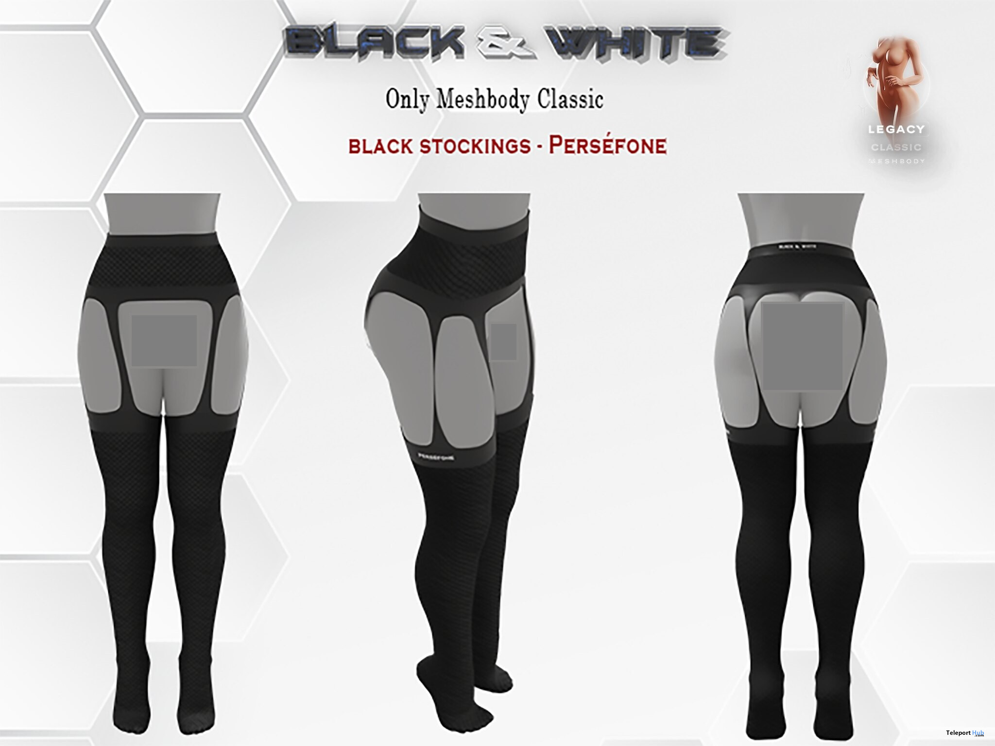 Persefone Black Stockings For Meshbody Classic 1L Promo Gift by BLACK & WHITE - Teleport Hub - teleporthub.com