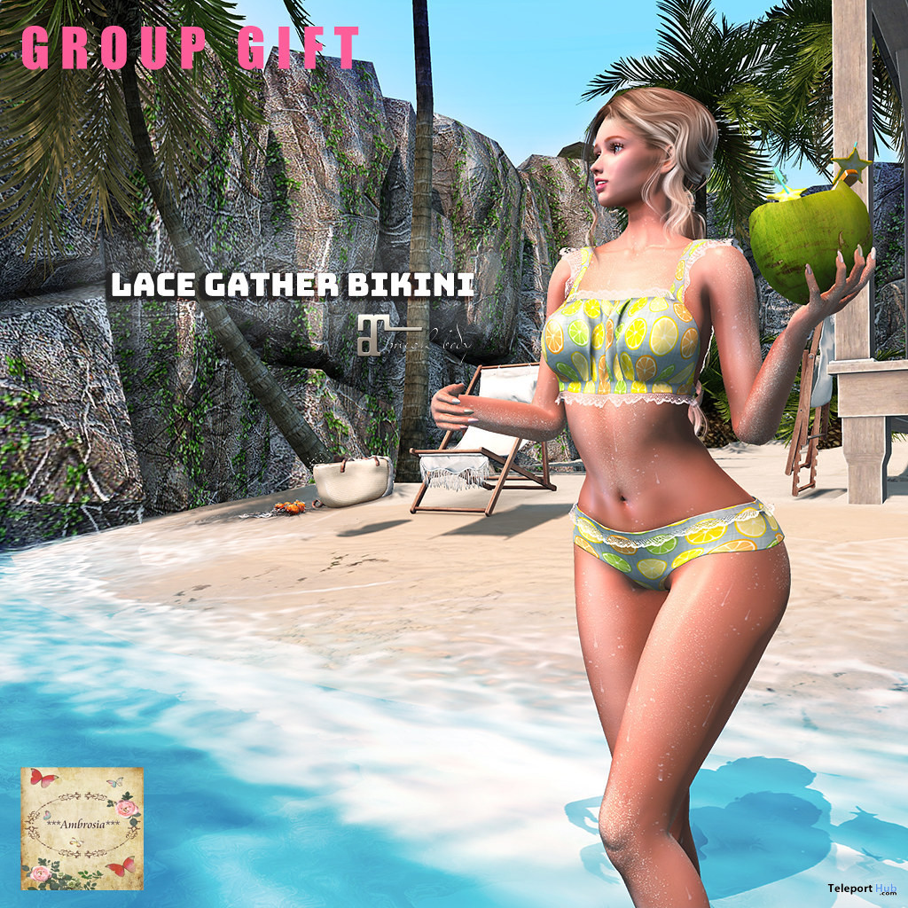 Lace Gather Bikini August 2022 Group Gift by Ambrosia - Teleport Hub - teleporthub.com
