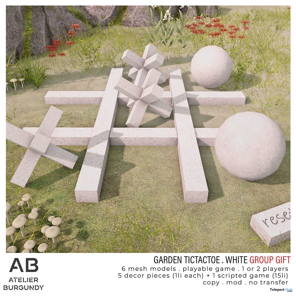 Garden TicTacToe White September 2022 Group Gift by Atelier Burgundy - Teleport Hub - teleporthub.com