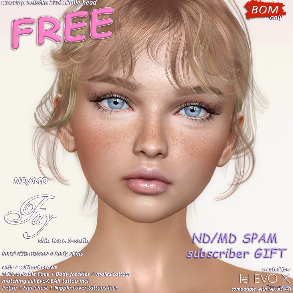 Fay Skin Midtone For Lelutka EvoX September 2022 Subscriber Gift by ND/MD - Teleport Hub - teleporthub.com