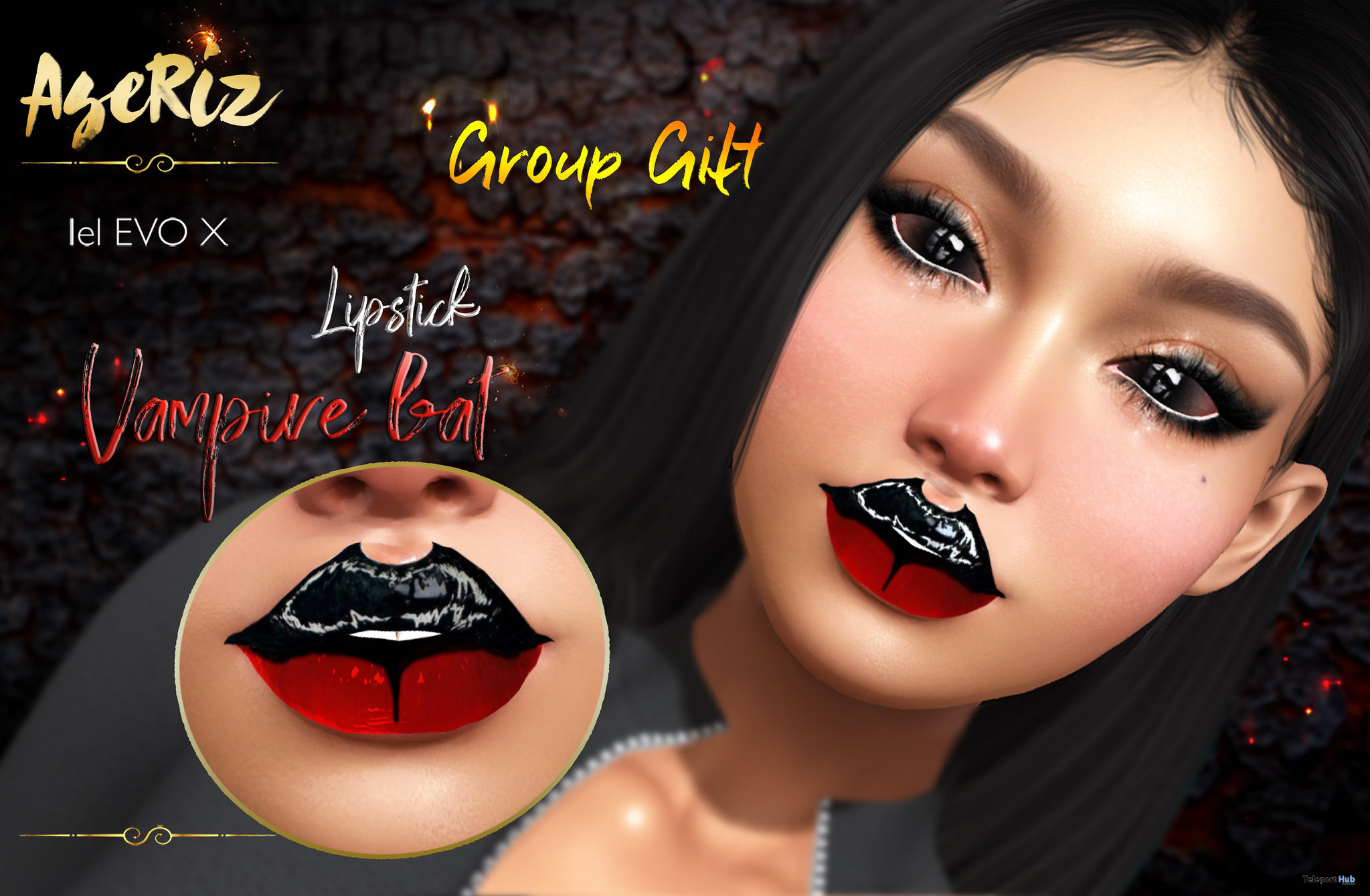 Vampire Bat Lipstick For Lelutka EvoX September 2022 Group Gift by AseRiz - Teleport Hub - teleporthub.com