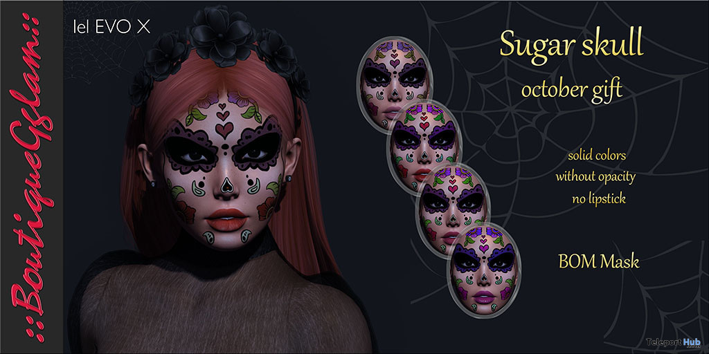 Sugar Skull BOM Mask October 2022 Group Gift by BoutiqueGglam - Teleport Hub - teleporthub.com