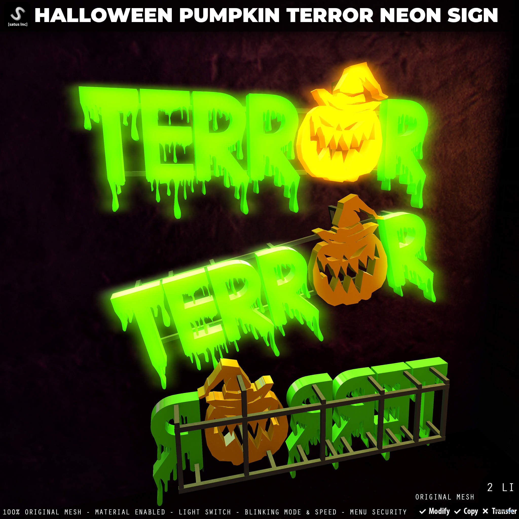 New Release: Halloween Pumpkin Terror Neon Sign by [satus Inc] - Teleport Hub - teleporthub.com